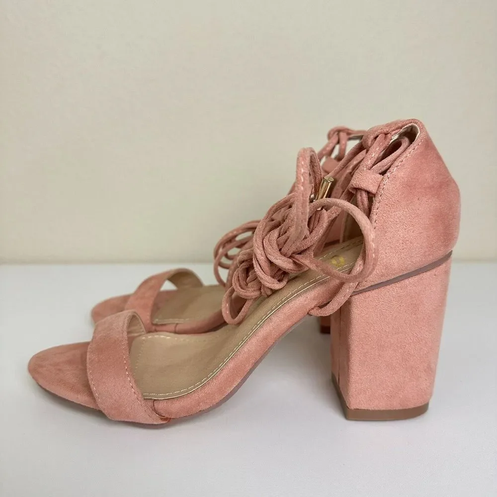 Lulu's Kaira Peach Suede Lace-Up Heels Casual Formal Prom Barbie Womens‎ Size 6